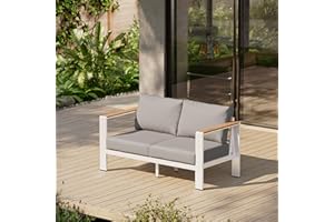 Oasbira Aluminum Outdoor Patio Furniture Loveseat, All-Weather Outdoor Patio Sofa with Washable Thick Cushion, Patio Sofa Couch for Porch, Balcony, Deck, Yard, White