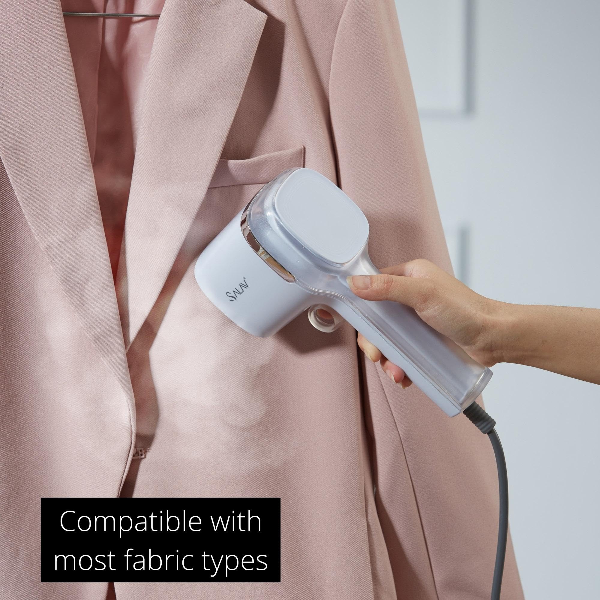 SALAV® Quicksteam Portable Travel Hand Held Garment Steamer for Clothes, 10 seconds Fast Heating Time, Removes Wrinkles on Clothes and Fabrics, No Drip Steam, Stainless Steel Plate