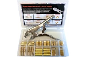 49Pcs Welding Torch Hose Repair Kit, for 3/16 to 1/4 inch ID Hose Pipe, With Crimper Ferrules Couplers Braces Splicers Nipple