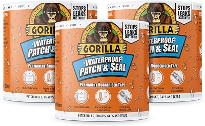 Gorilla Patch & Seal Tape White 100mm x 3m Pack of 3 Waterproof