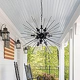 Wellmet Black Sputnik Chandelier Light 12 Lights, Mid Century Modern Chandeliers for Living Room, Outdoor Lighting Fixture Ha