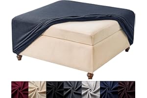HFCNMY Stretch Square Ottoman Cover Knitted Jacquard Ottoman Cover Washable Square Ottoman Slipcover Storage Ottoman Cover Foot Stool Cover with Elastic Bottom Blue Medium