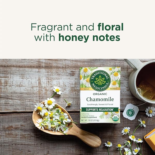 TRADITIONAL MEDICINALS TEA, ORGANIC CHAMOMILE, CALMING, CALMS YOUR NERVES, SUPPORTS HEALTHY DIGESTION, 96 TEA BAGS (6 PACK)