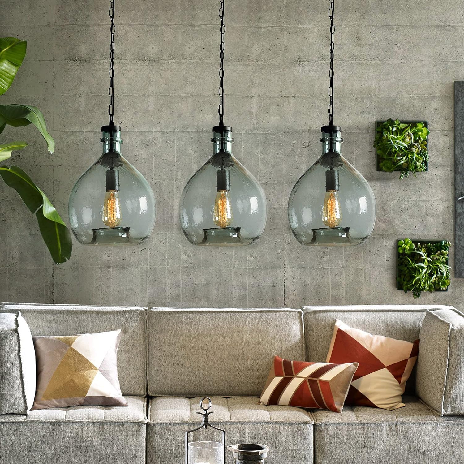 CASAMOTION Pendant Lighting Handblown Glass Light Fixture for Kitchen Island, Chandelier for Farmhouse, Dining Room, Hallway, Entryway, Restaurant, 1 Globe Recycled Blue, 11 inch Diam 17 inch Height - - 