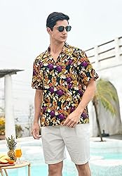 HISDERN Mens Hawaiian Beach Shirt Cotton Short