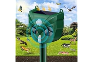 AMSQTO 2024 Upgraded Solar Animal Repellent,Ultrasonic Cat Repellent Outdoor,Squirrels Deterrent with Motion Sensor,Sound,LED Flashing for Rabbit, Raccoon, Fox, Deer, Skunk etc M546