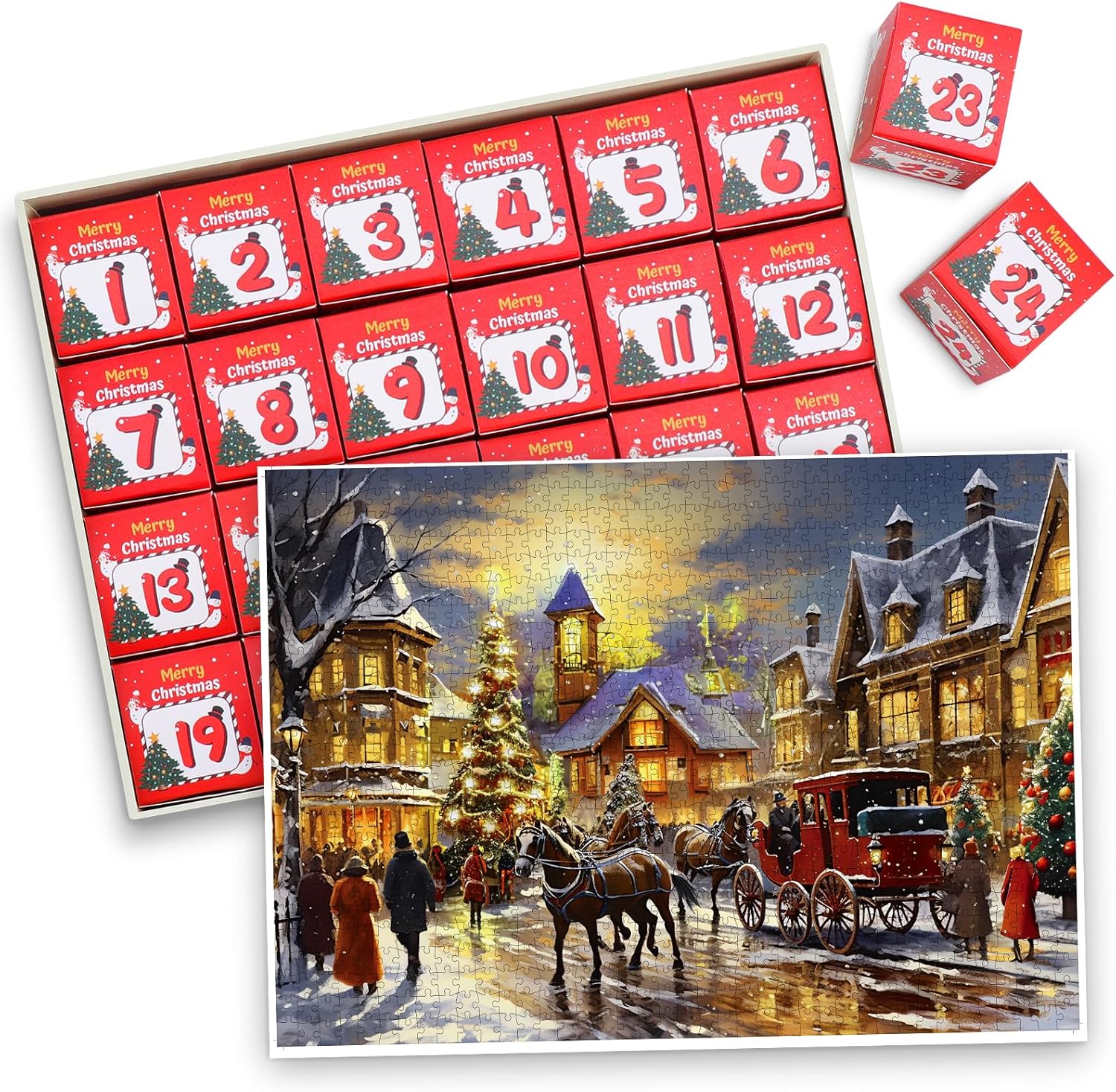 Advent Calendars - Yotako Advent Calendar Puzzle 2023, Advent Calendar 2023 Christmas Jigsaw Puzzles Advent Calendar 2023 Adult 24 Parts -1008 Pieces Countdown to Christmas Puzzles