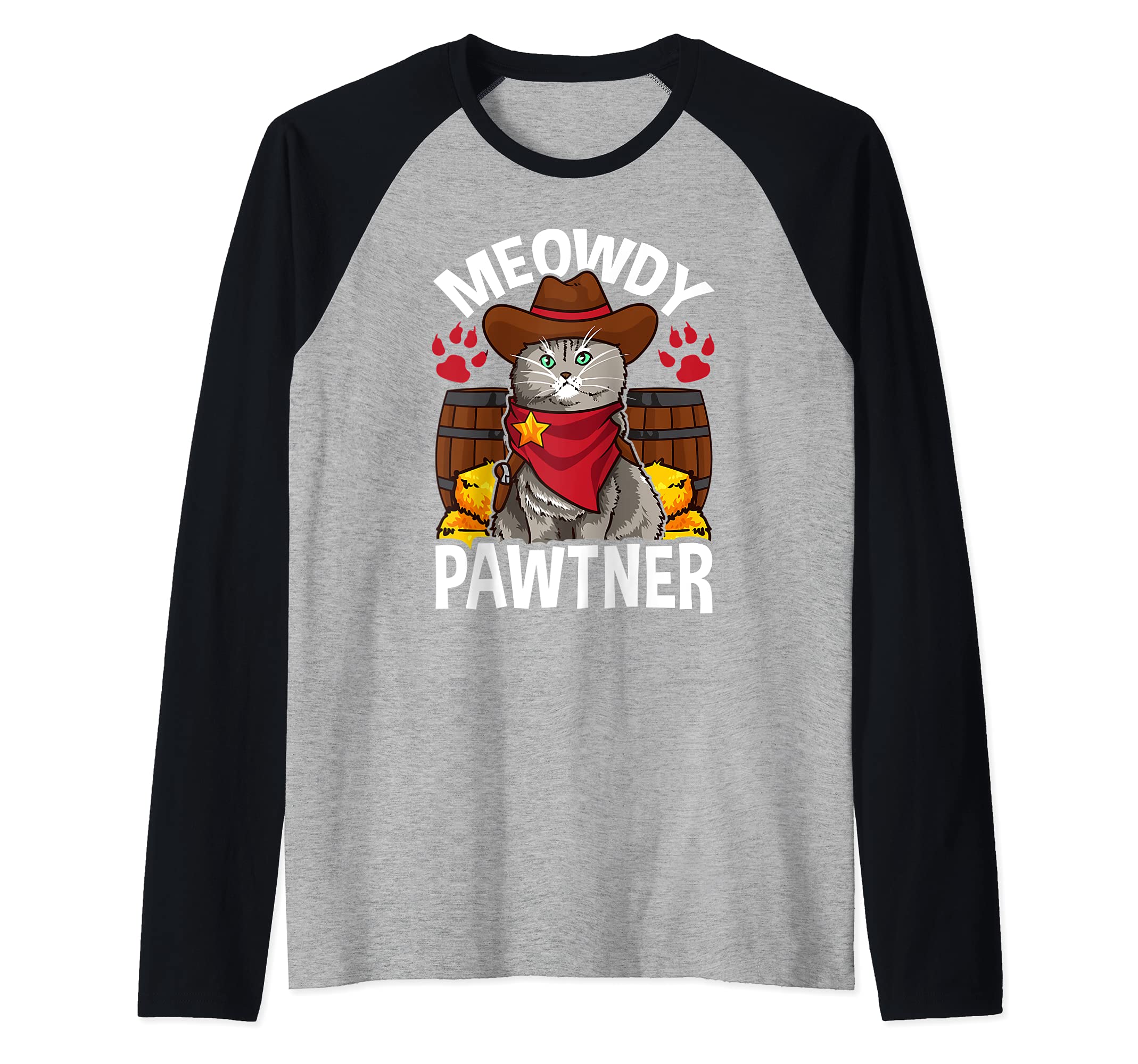 Meowdy Pawtner Funny Cat Cowboy Raglan Baseball Tee