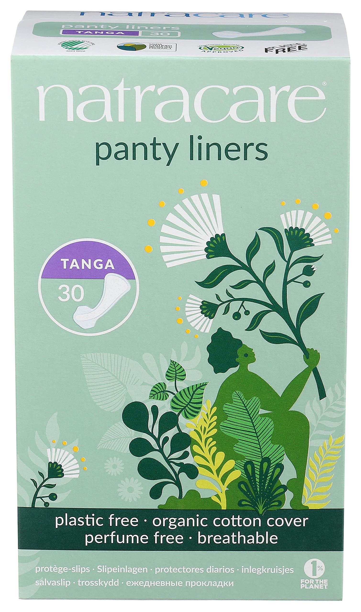 Natracare Natural Tanga Panty Liners for Thongs with Organic Cotton Cover | 1 Pack of 30 Liners