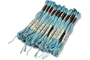 10 Skeins Dark Turquoise 0.5mm 6-Ply Polyester Embroidery Floss Cross Stitch Threads Segment Dyed Gradient for DIY Craft Hand