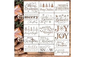 YANROOM 16pcs Merry Christmas Stencils for Card Making Reusable Drawing Believe Christmas Stencils for Painting on Wood Signs, Crafts, Wall Decorations