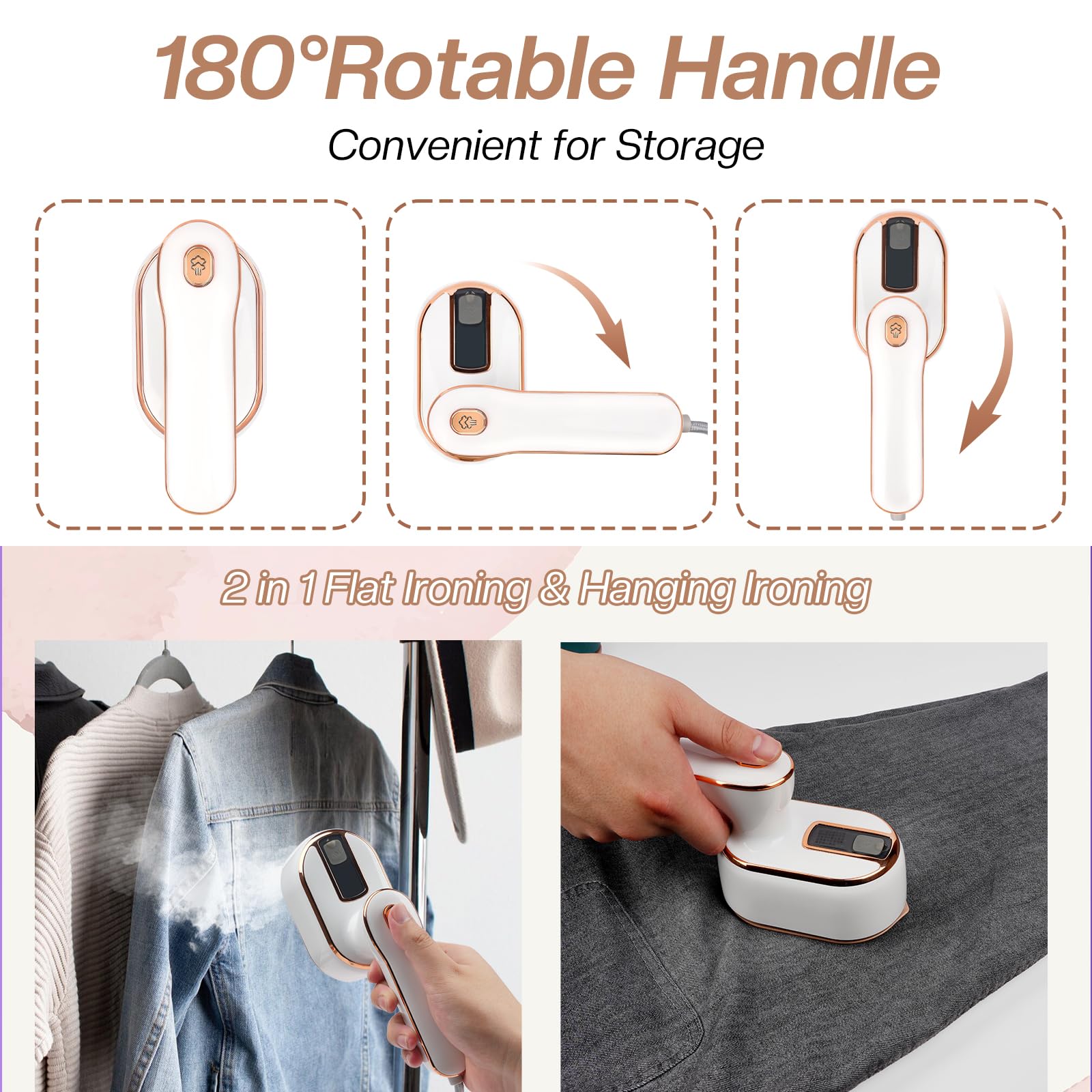 Mini Steam Iron and Portable Steamer for Clothes, 970W Handheld Garment Steamer Iron for Home Travel (White)