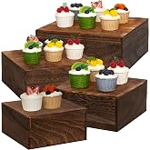4 Pieces 12 Inches Wooden Cake Stands,Antique Brown Cupcake Stands. | For Cupcake,Farmhouse Style For Display, Square Wooden Crates , For Wedding,Birthday Party,Christmas (Antique Brown)