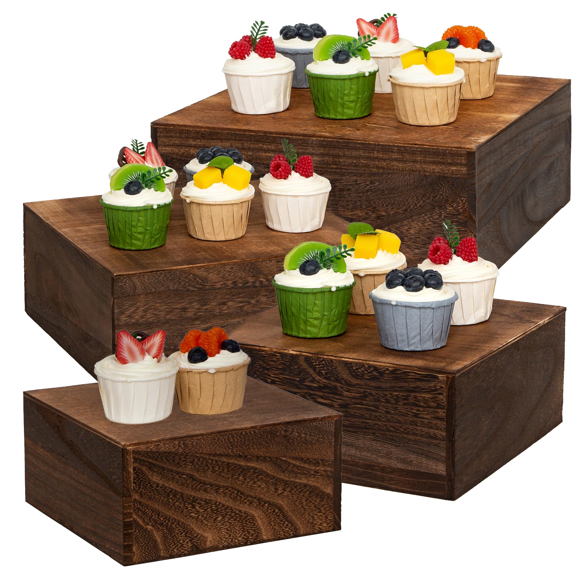 Photo 1 of WEASATRY 4 pieces wooden cake stands,antique brown cupcake stands for display,12 inches square wooden crates ,wood display risers for wedding,birthday party,Christmas,etc. (Antique Brown)