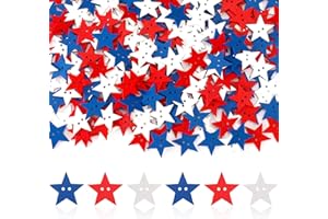 JUNEBRUSHS 260pcs Patriotic Star Buttons, 4th of July Red White and Blue Star Wooden Buttons for Sewing Clothes Accessories Crafts Independence Day Party Decoration