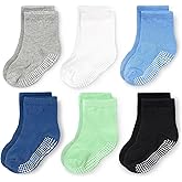 CozyWay Baby & Toddler Socks With Grippers Non Slip Crew Grip Socks for Girls and Boys Soft Comfy Cotton - 6 Pack