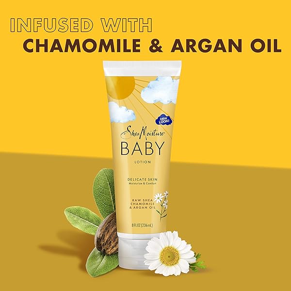 SHEAMOISTURE BABY LOTION FOR DRY SKIN AND CLEAR SKIN RAW SHEA, CHAMOMILE AND ARGAN OIL WITH SHEA BUTTER 8 OZ