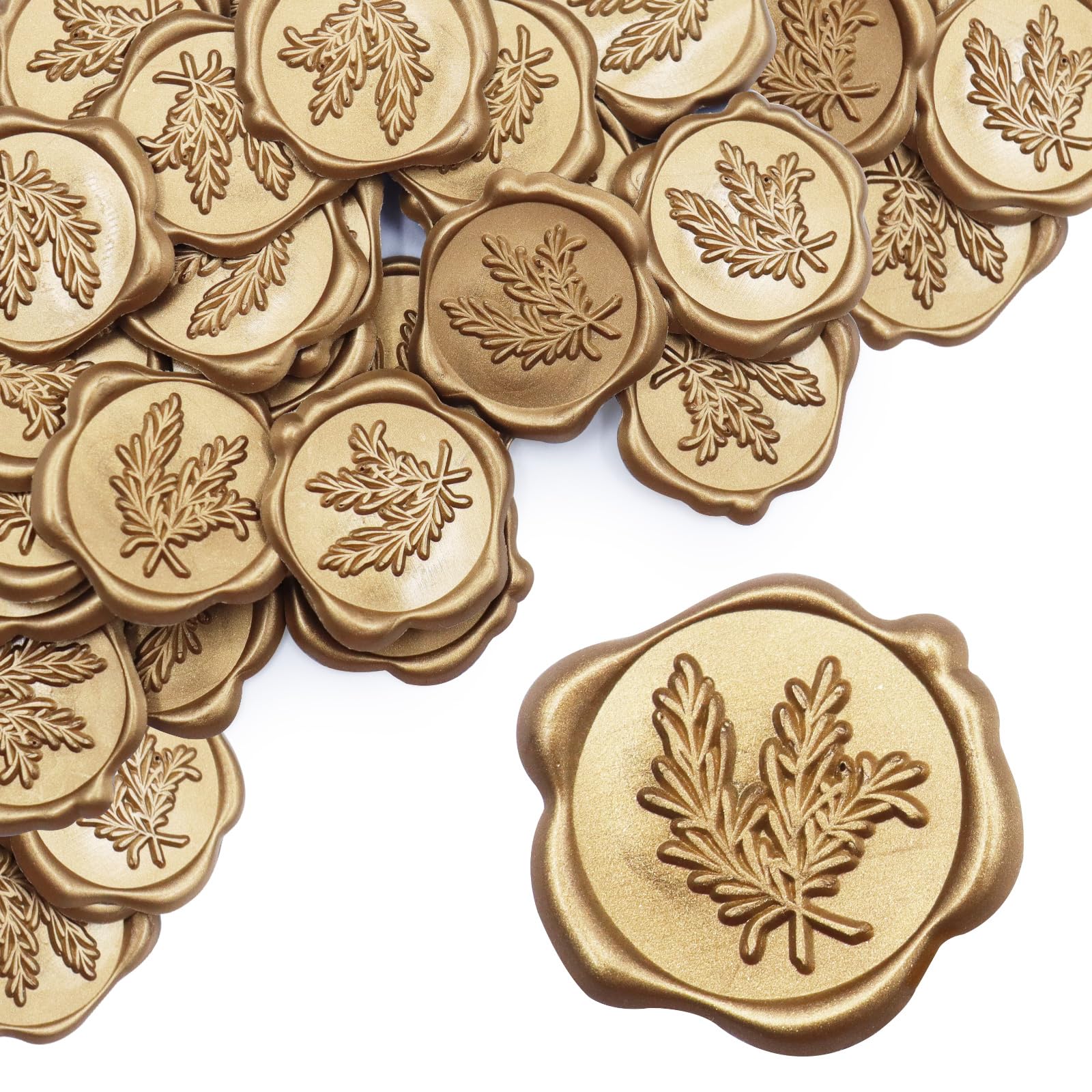 Photo 1 of 30 Pcs Gold Wax Seal Stickers Self Adhesive Rosemary Gold Envelope Wax Seal Stickers Wedding Vintage Embossed Invitation Envelope Stickers for Christmas Birthday Valentine Bridal Shower Party