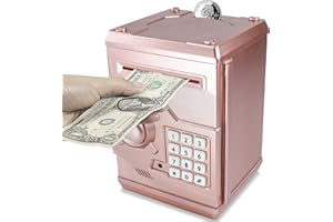 Cargooy Mini ATM Piggy Bank ATM Machine Best Gift for Kids,Electronic Code Piggy Bank Money Counter Safe Box Coin Bank for Boys Girls Password Lock Case (Rose Gold)