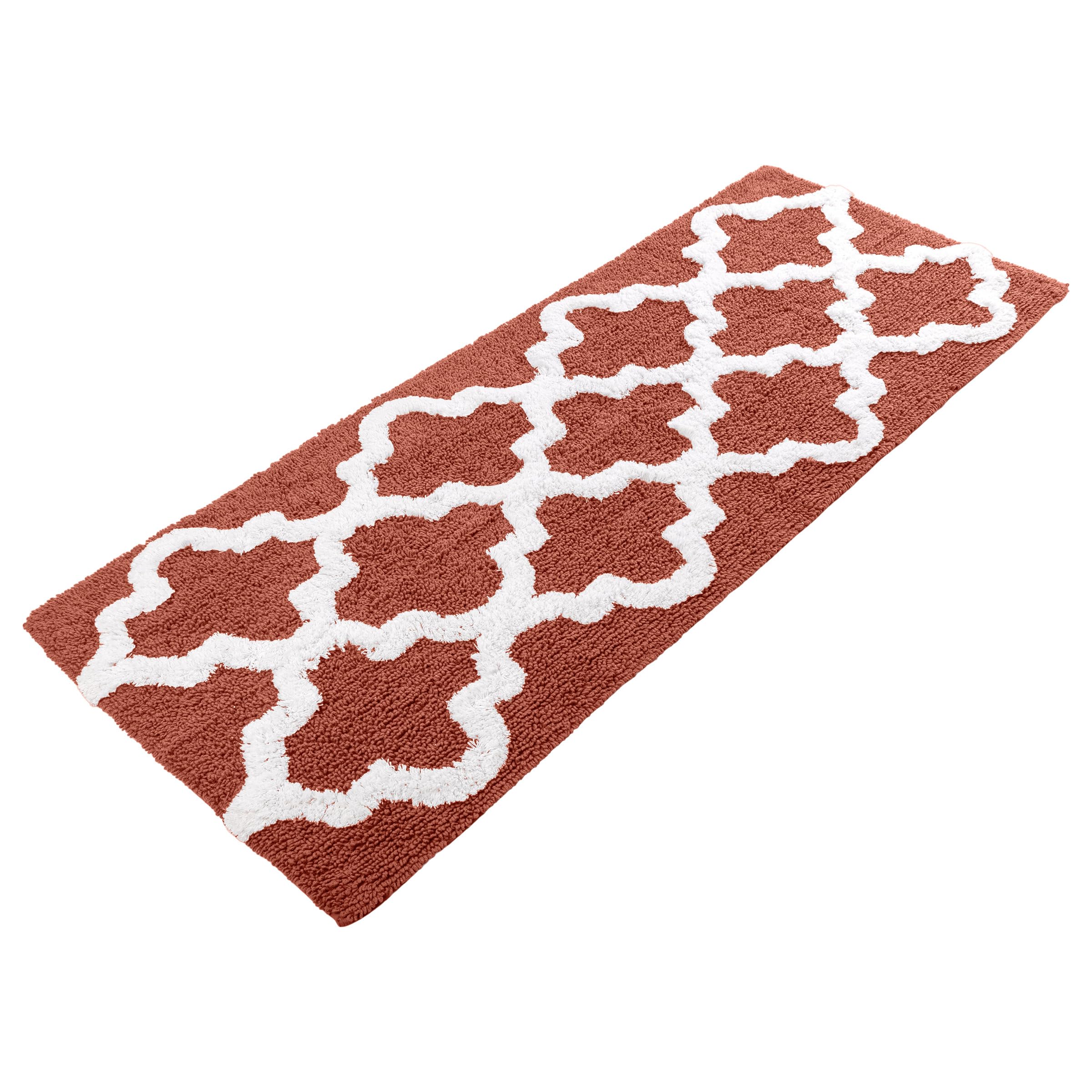 Lavish Home 100% Cotton Trellis Bathroom Mat - 24x60 inches - Brick