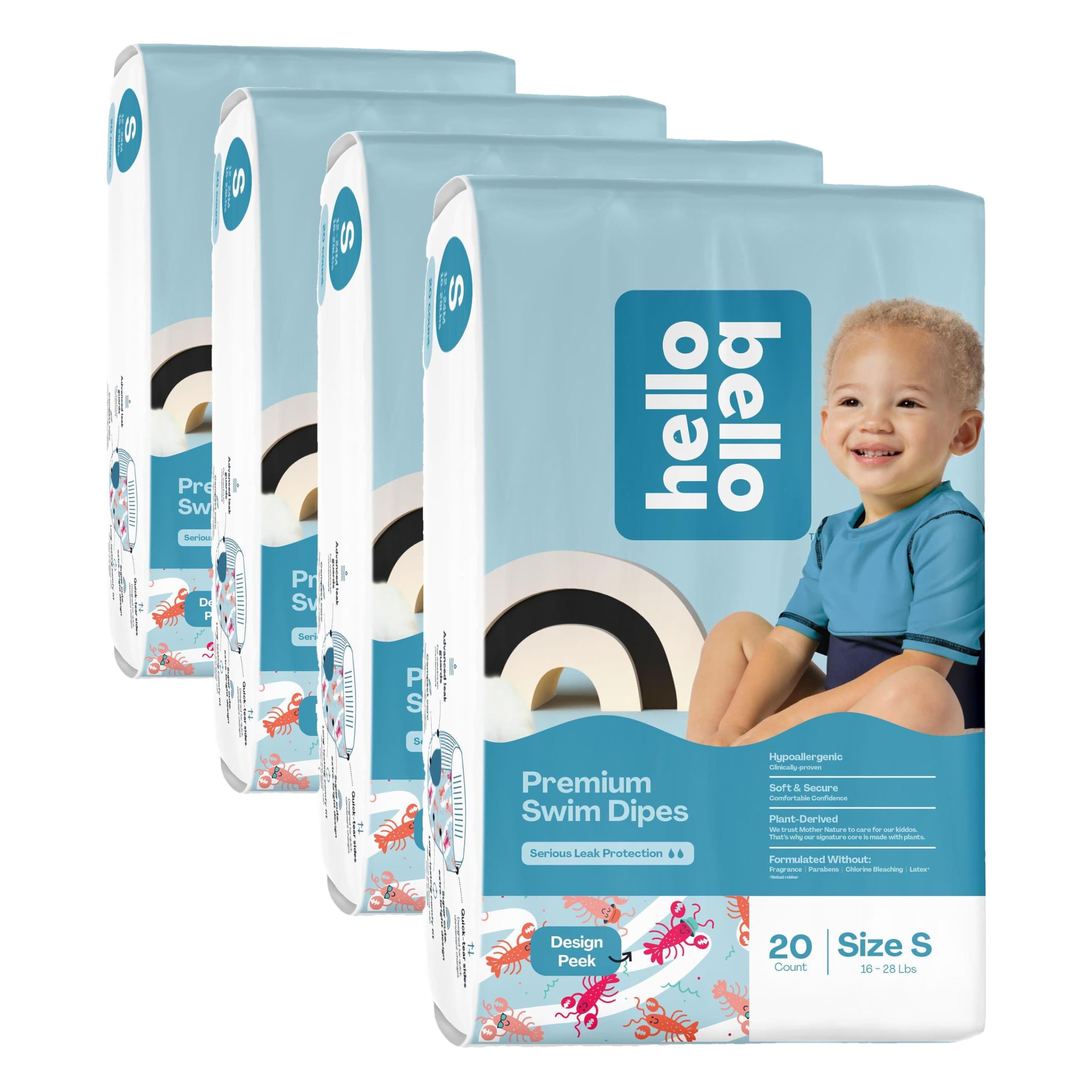 Hello Bello Premium Swim Diapers, Size S (16-28 lbs), Cute Extra-Bright Lobster Designs, 20 Count Jumbo Pack (Pack of 4) Image