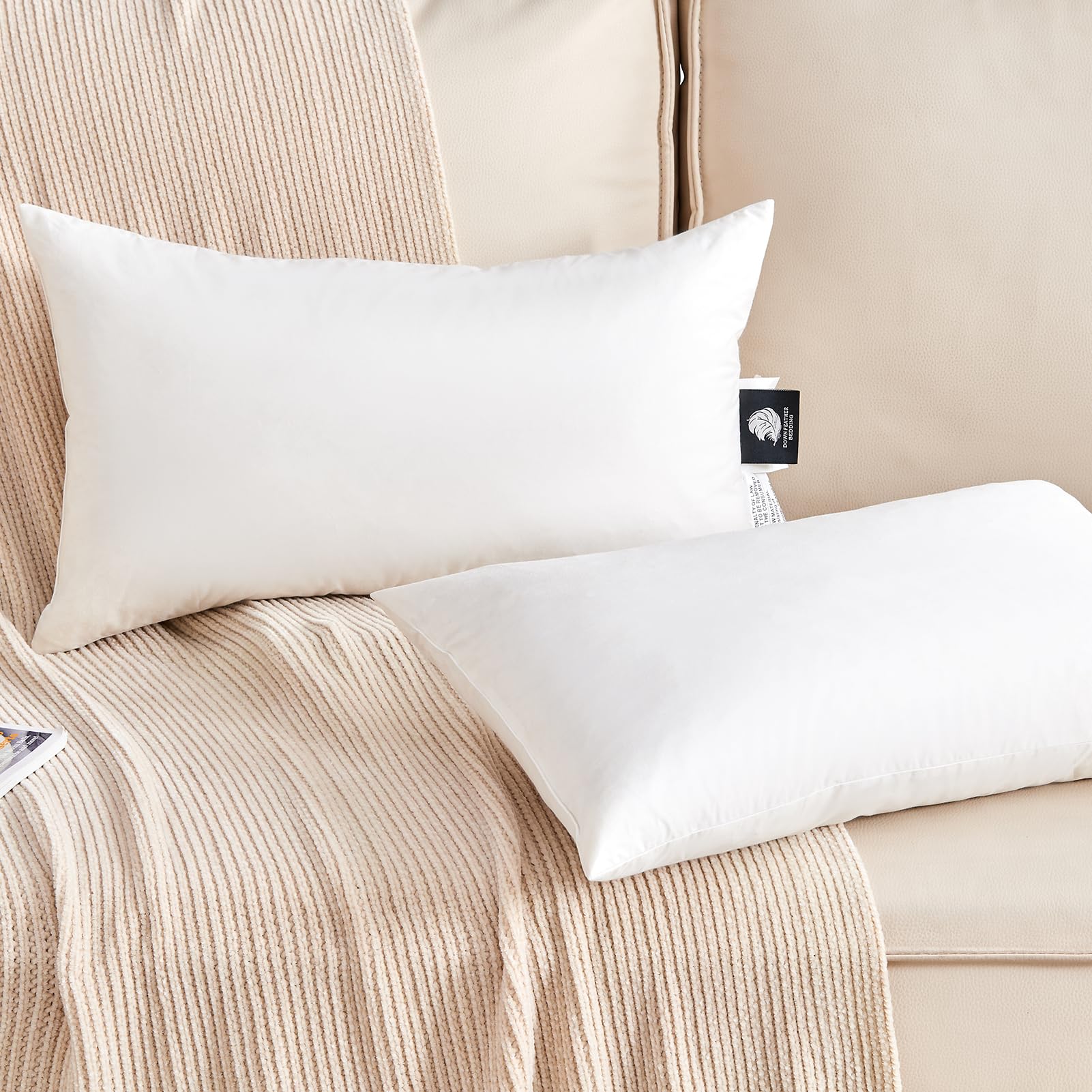 Photo 1 of ***ONLY ONE***KUSNUG Organic Feather Lumbar Pillow Inserts (12x20 Inch, Set of 1) - 100% Cotton Shell, Filling of Feathers Down & Memory Foam, Rectangular Decorative Pillow Form Core for Couch, Sofa, and Bed