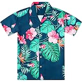 Damipow Boy's Hawaiian Shirt Short Sleeve Button Down Kids Beach Vacation Shirts Tropical Summer Tops