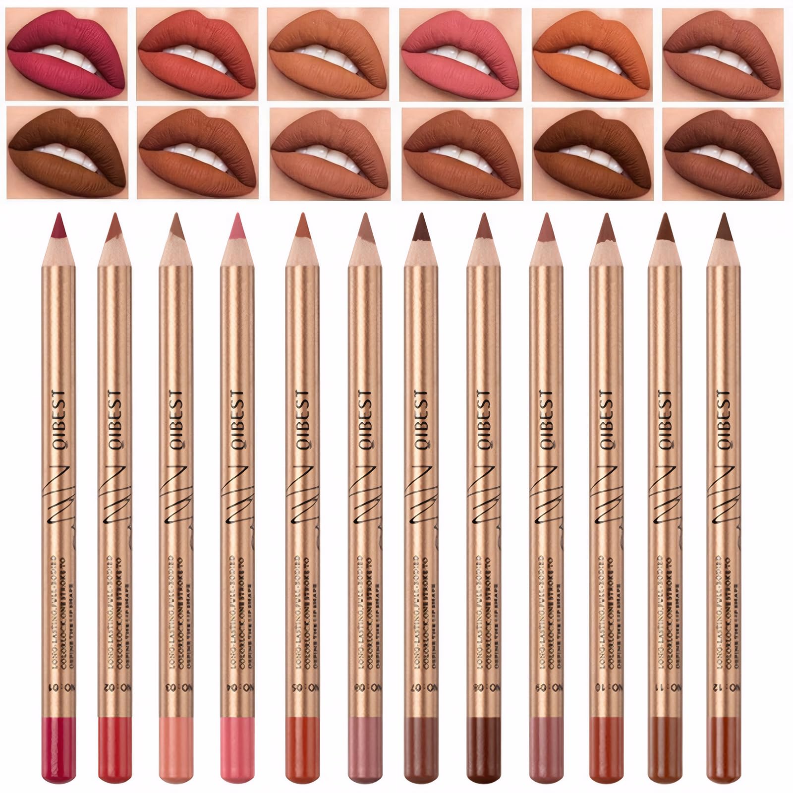 MADGININE Lip Liner Set 12 Pcs Lip Pencil, 12 Colours Matte Lipstick Lip Liner Pencil, High Pigmented Smooth Texture Lip Liners, Long-lasting and Waterproof Makeup Lip Pencil, Gift for Makeup Lovers
