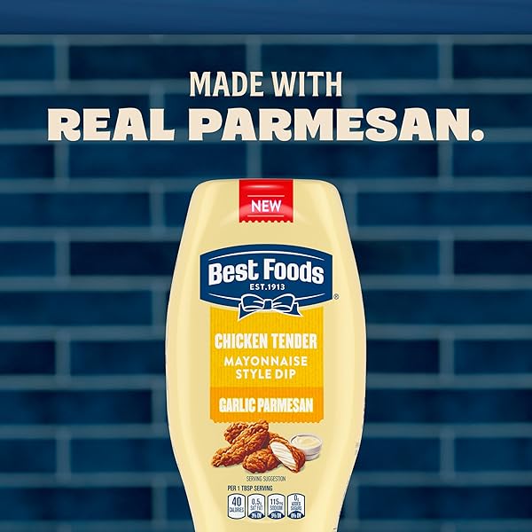 BEST FOODS GARLIC PARMESAN CHICKEN TENDER MAYONNAISE STYLE DIP GARLIC PARMESAN DELICIOUS FLAVOR NO ARTIFICIAL FLAVORS 11.5 FL OZ