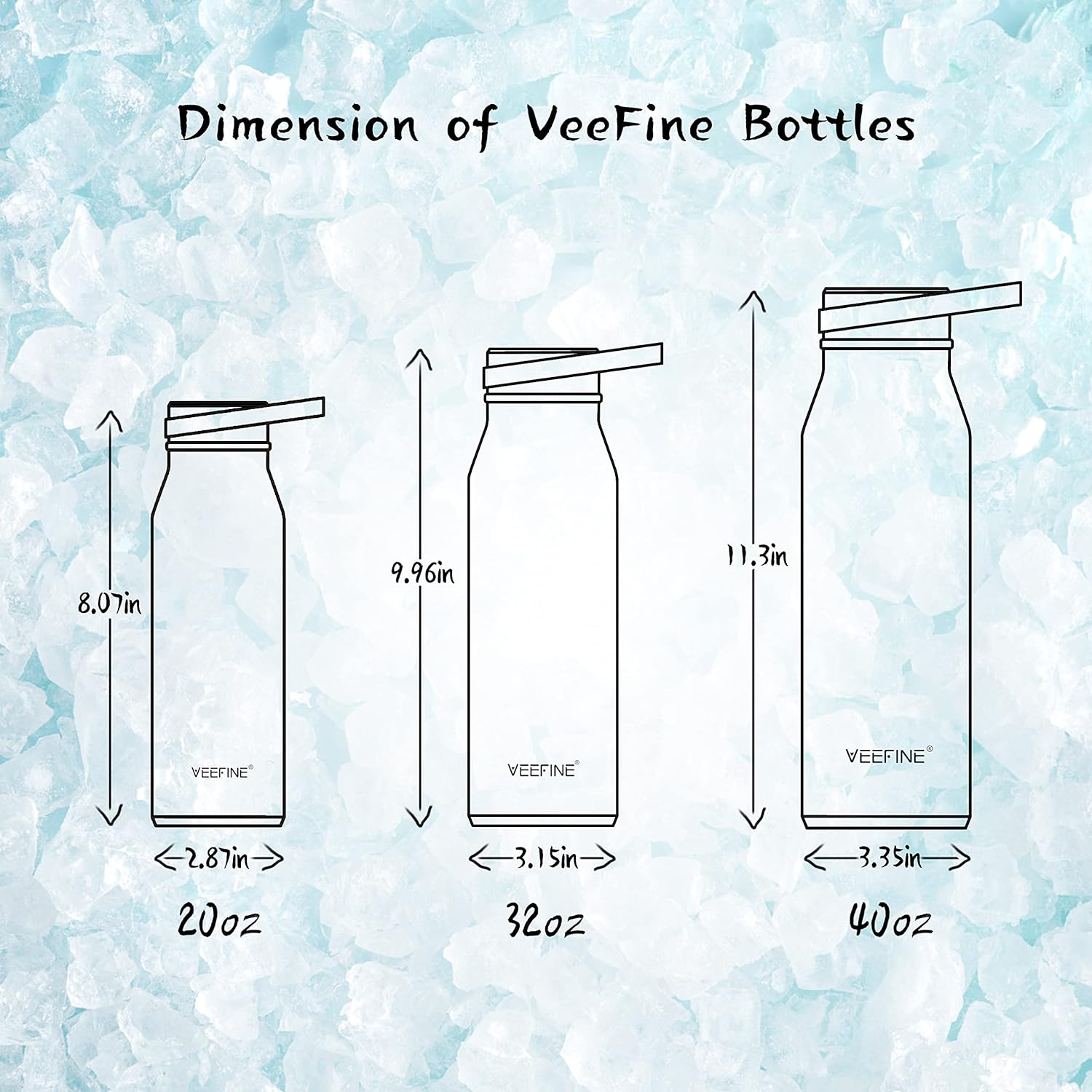 VEEFINE Water Bottle Vacuum Insulated Stainless Steel Water Bottles Keep Cold Hot Leak Proof Thermos Wide Mouth Lid BPA Free Powder Coating Sweat Free for Camping Hiking Yoga and Gym, 20/32/40oz : Home Improvement