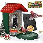 VISIOGEAR 2-in-1 Smart Wild Bird Feeder & Bath with 4K HD Camera, AI Identification Solar Bird Feeder Watching Camera Night Vision for Outdoor Birds Watching Gifts for Birdlover, Red & Green