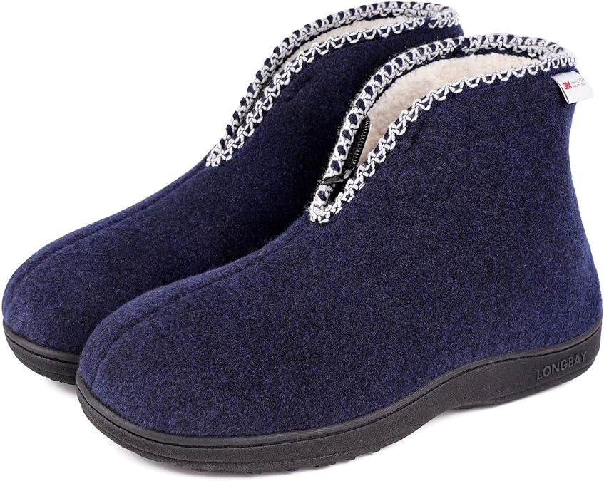 LongBay Men's Warm Woolen Bootie Slippers Cozy Memory Foam