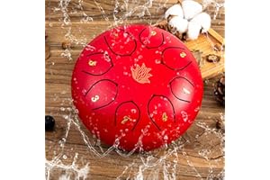 Eavnbaek Rain Chime Drum - 8 Note 6 Inch Rain Drum for Outside Garden, with Bag, Music Book, Drumsticks, Mallet Holder and Finger Paddles, Steel Tongue Drum for Gifts Yoga Education (Red)