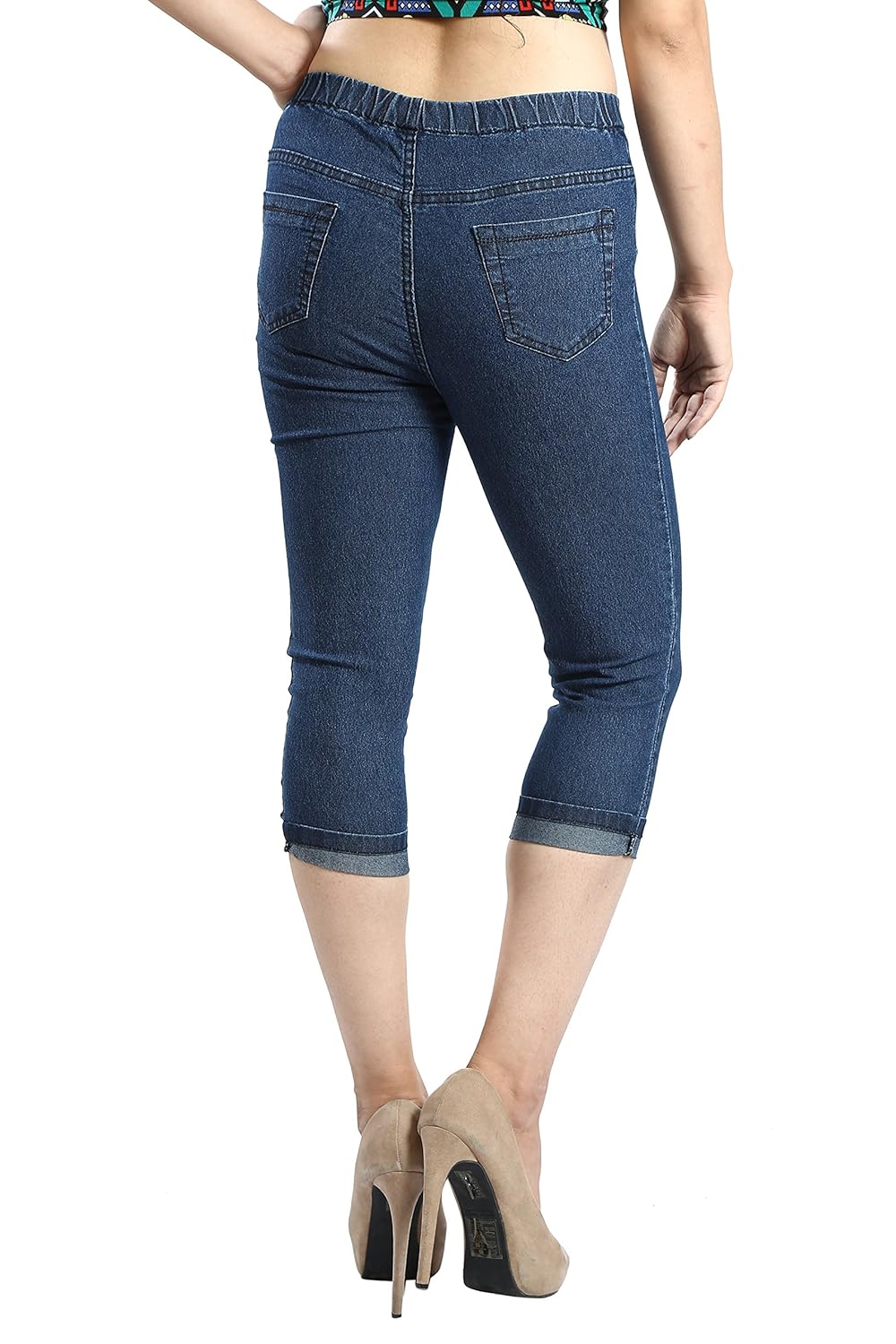 fck-3 women's slim fit stretchable denim capri jegging