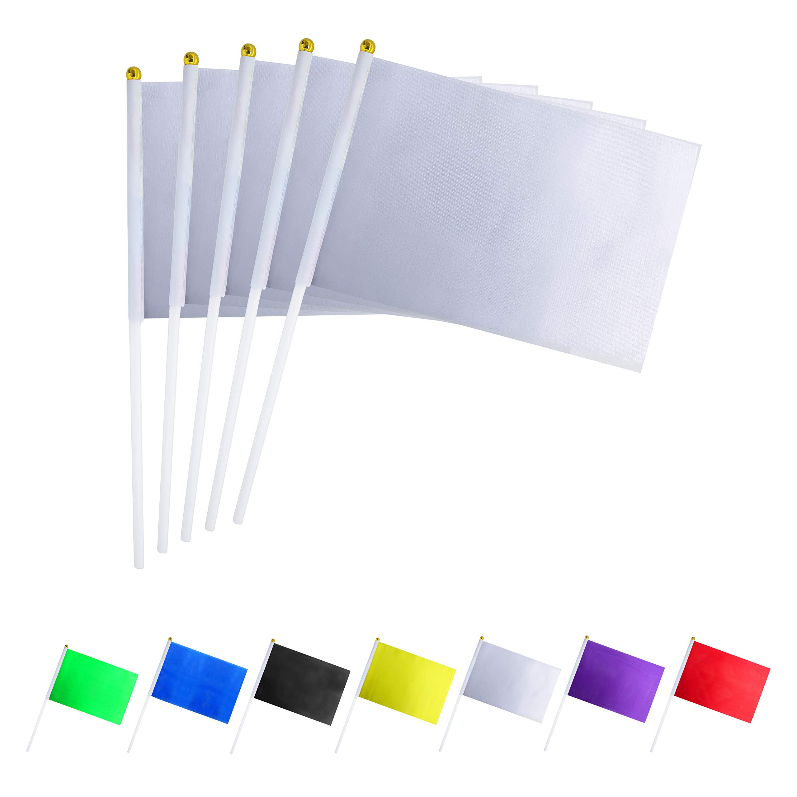 GentleGirl.USA 50 Pack White Flag, Pure Solid Blank Small Mini Banner Banner Flags Stick, Party Color Decoration Parade Supplies, School, Sports Club, International Festival Celebration