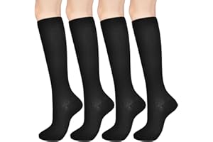 LIFPAU Compression Socks for Women & Men Support Knee High Socks for Running Hiking Sports Air Travel 4 Pairs