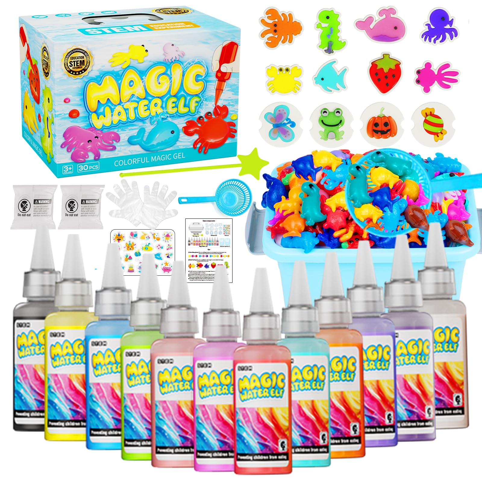 Magic Water Toy Elf Kit,Aqua Fairy Water Gel Kit 12 Magic Gels &12 Molds Make Your Own Water Pets,Toys for 4 5 6 7 Year Old Xmas Birthday Gifts Party Favors,DIY STEM Craft Kits Kids Toys Age 3+(Blue)