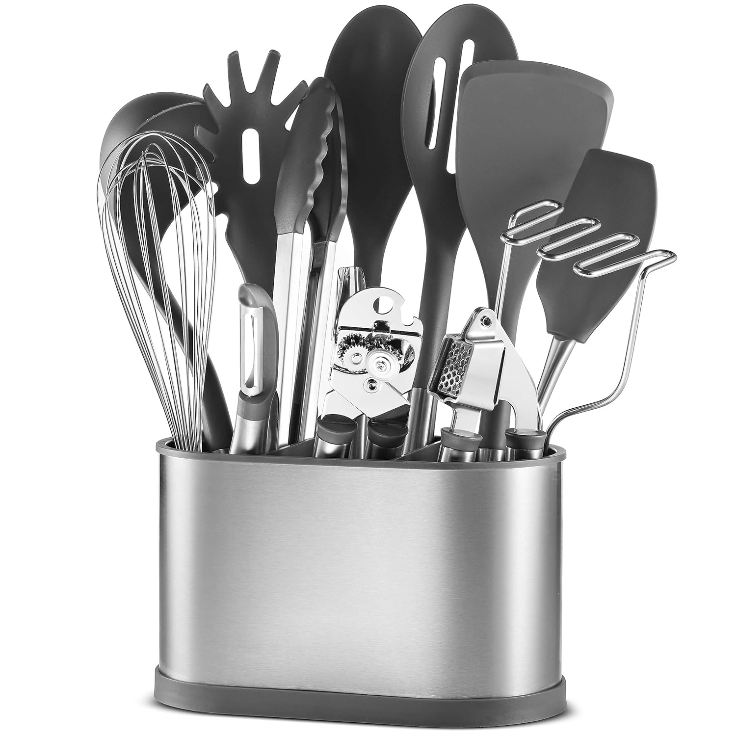 13 Piece Stainless Steel Kitchen Utensil Set Non-Stick Nylon Kitchen Tool Set - Heat Resistant Cooking Utensils with Stainless Steel Utensil Holder - Everyday Cookware Kitchen Gadgets