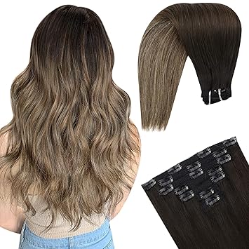 Youngsee 7pcs 100g Clips Extension Cheveux Noir 1b A Brun Fonce 4 Avec Blond Cendre 18 Balayage Extension A Clip Cheveux Naturel Remy Hair Extension 18 Pouces Amazon De Beauty