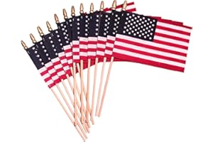 TUTARE 50 American Flags on Stick - Handheld Spearhead US Flag for 4th of July, Memorial Day Event Decorations - Patriotic Decor for Indoors & Yard - Wooden Stick, Cotton Fabric (4"X6" - 12 Pack)