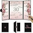 DARUNAXY Rose Gold 30th Birthday Party Decorations for Women, Happy 30th Birthday Alternative Signature Guest Book Black Pink 30 Birthday Signing Card Board Party Supplies Cheers to 30 Years Old Gift