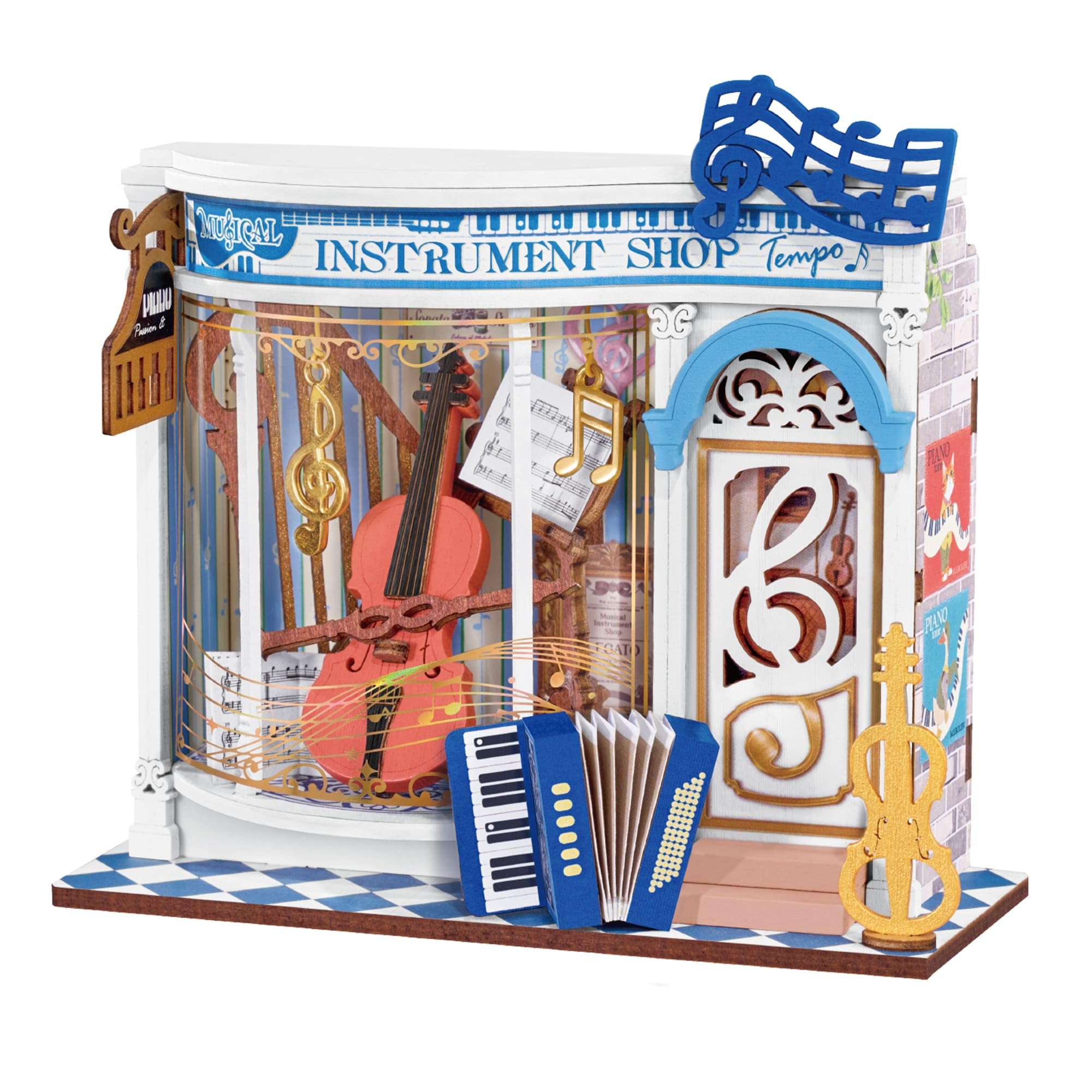 Rolife DIY Miniature House Kit Mini Store Series Wooden Miniature Model Kit Mini Dollhouse Building Set Book Nook Kit Home Decoration Gift for Adults and Teen (Melody Instrument Shop)