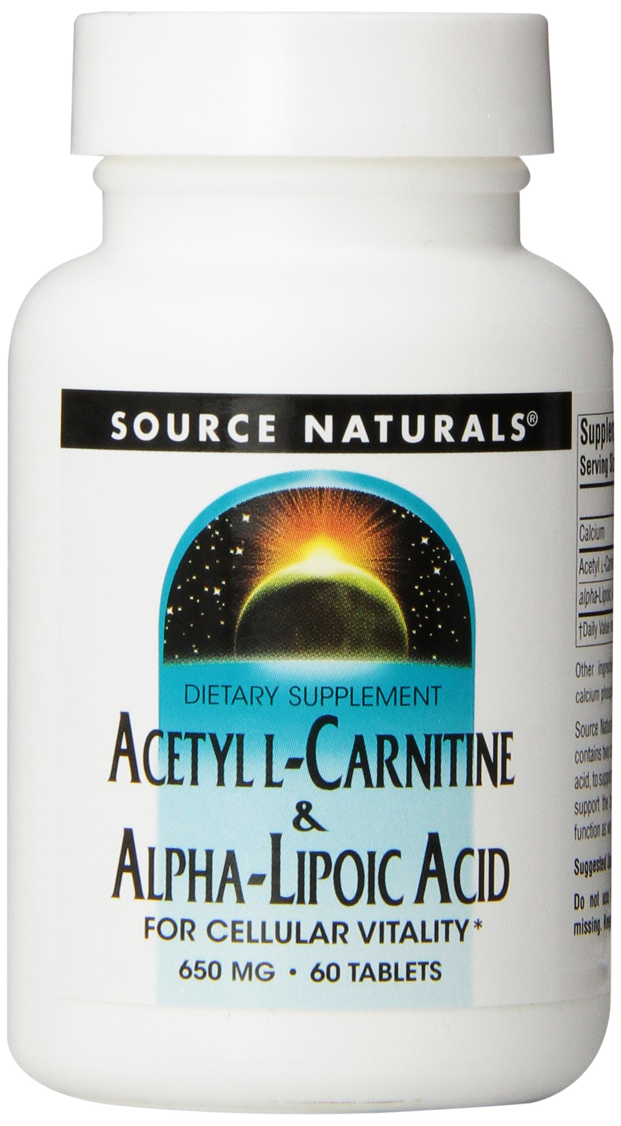 Source Naturals Acetyl LCarnitine and Alphalipoic Acid, 650mg, 60