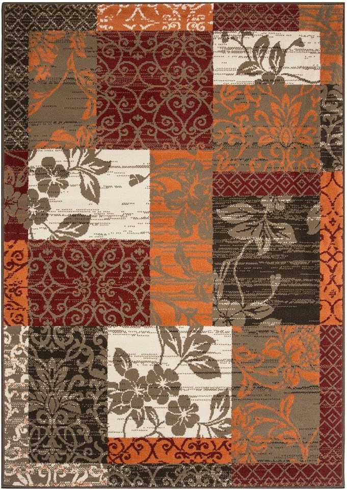 Milan Brown, Red, Orange, Beige & Cream Patchwork Rug 1568-S22-10 Sizes, Multicolor, 120 cm x 170 cm (4' x 5'6") - Image 3