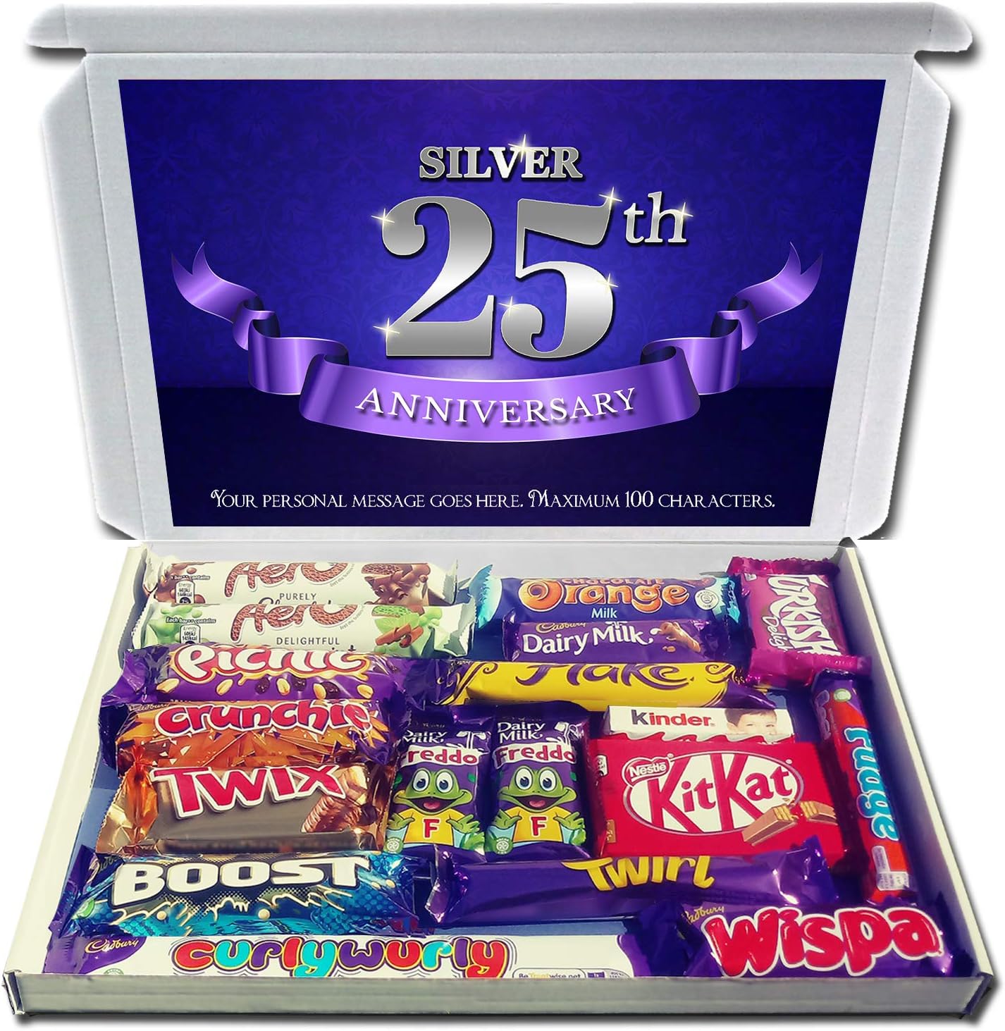 Personalised Silver 25th Wedding Anniversary Chocolate Selection Box