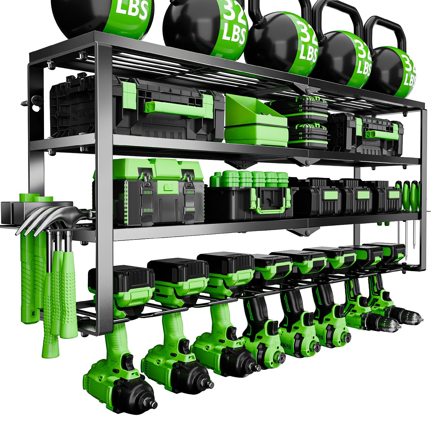 Power Tool Organizer Wall Mount, 4 Layers Tool Storage Rack with 8 Cordless Drill Holders, Power Tool Shelf Loads 400lbs for Garage, Warehouse, Workshop, Gifts for Men, Husband (Bohemian)