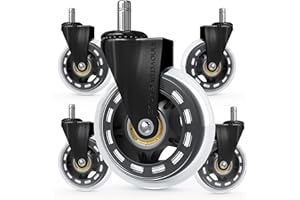 Innovative Haus Office Chair Wheels Replacement Set of 5 - Heavy Duty 3'' Clear Caster Wheels for Carpet and Hardwood Floors - Universal Fit, Quiet and Smooth Rolling - No Desk Floor Mat Needed