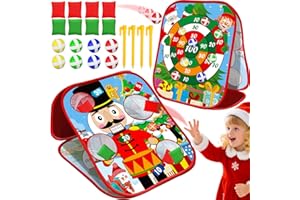 AMENON 2 In 1 Christmas Party Games for Kids Adults, 20 Pcs Double Sided Foldable Board with Bean Bags Sticky Balls Toss and Dart Game Christmas Theme Gift for Family Xmas Party Favor Carnival Indoor Outdoor