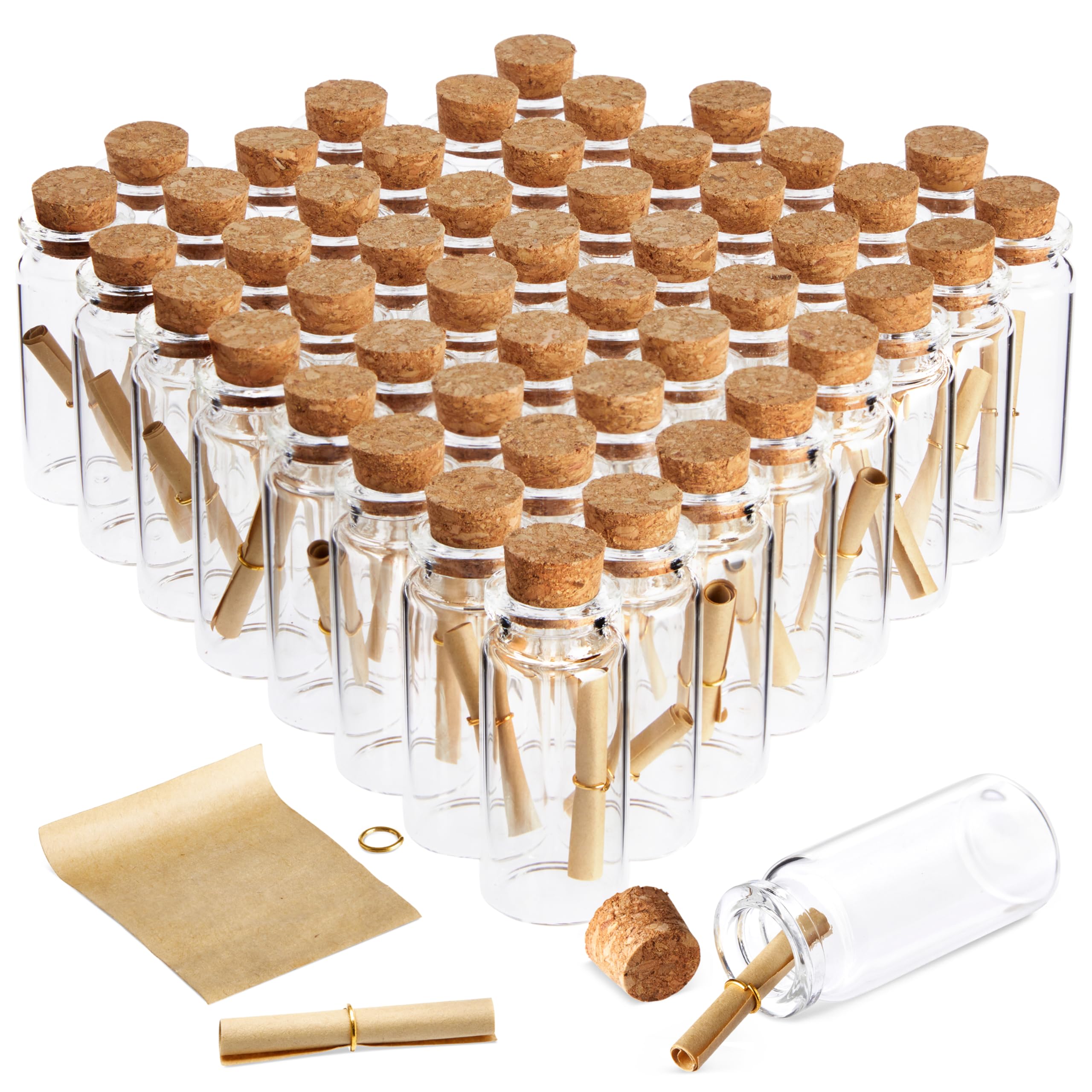 Photo 1 of 48 Pack 10ml Create A Message In A Bottle Kit, Bulk Small Glass Cork Bottles with Mini Scrolls for Time Capsules, Wedding Favors