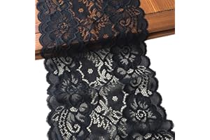 LUMKET LaceRealm 7 Inch Wide Floral Stretchy Lace Elastic Trim Fabric for Garment & DIY Craft Supply- 5 Yard (7020 Black)